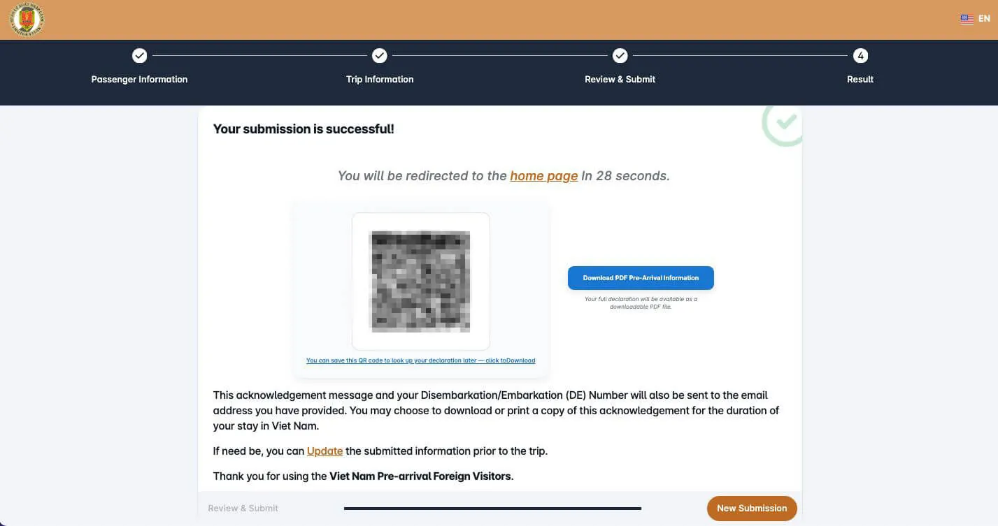 Codice QR della Arrival Card Vietnam da scaricare