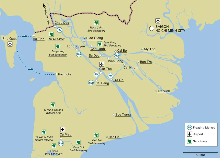 Mappa del Delta del Mekong in Vietnam