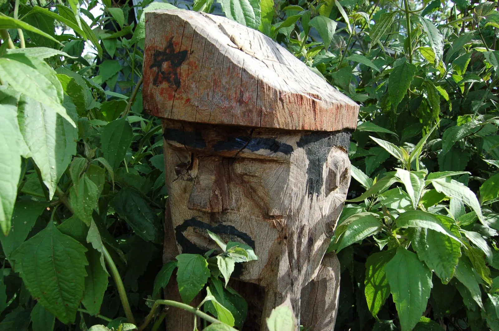 Statua custode su una tomba Jarai Statua di legno scolpita a guardia di una tomba Jarai nel cimitero tradizionale degli altipiani centrali