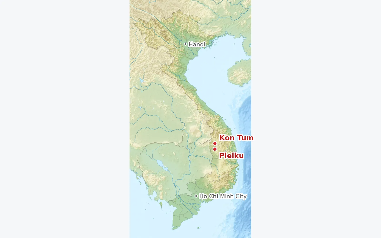 Dove si trovano Pleiku e Kon Tum in Vietnam Mappa del Vietnam con l'indicazione di Pleiku e Kon Tum negli altipiani centrali